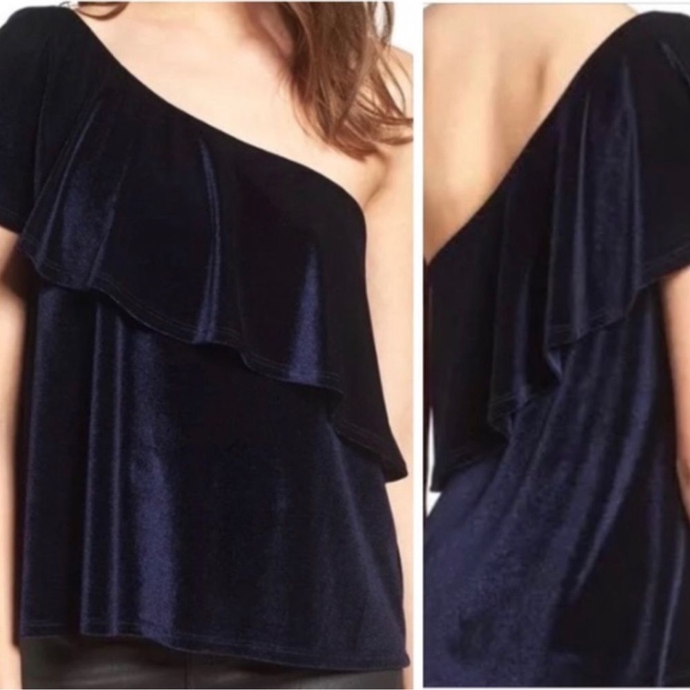 Ten Sixty Sherman Blue Velvet One Shoulder Top - Size Medium